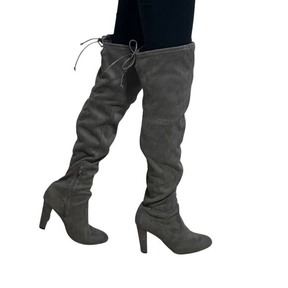 NWOT Over The Knee Heeled Boots Women's Size 8.5 Gray Vegan Leather Thigh High - Picture 1 of 7